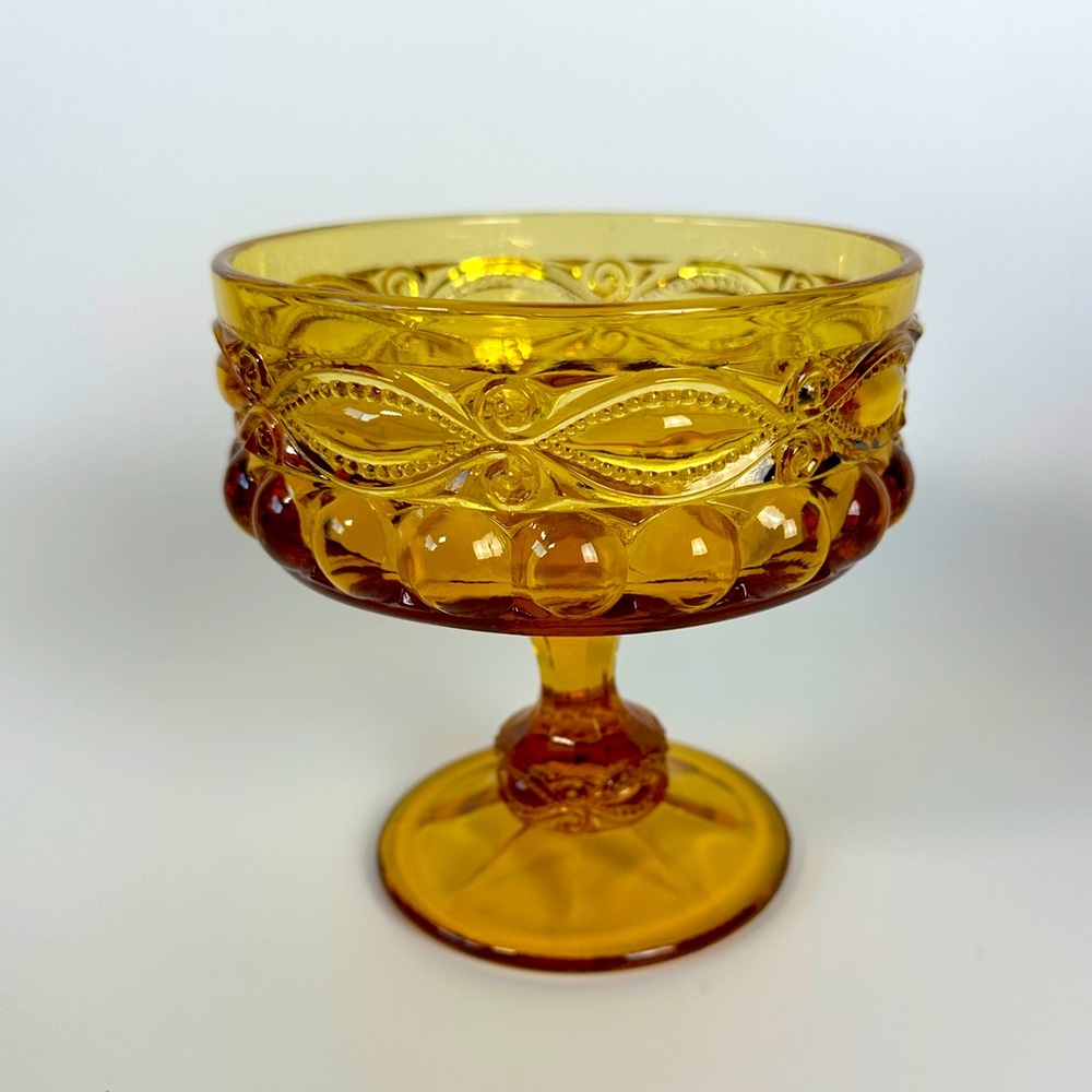 VTG Indiana Glass Amber Candle‎ Holder Decor Candy Dish King's Crown